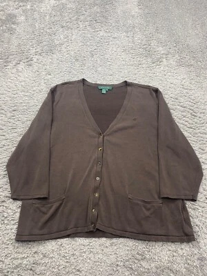 Ralph Lauren Suéter Mujer 1X Marrón Seda Manga 3/4 Tareas Cárdigan Lagenlook De Colección Foto 1 de 4