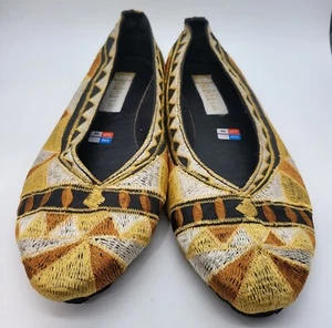 Rare Suku Bali Embroidered Gold Mustard Ethnic Flats Womens Size 7 - Picture 1 of 8