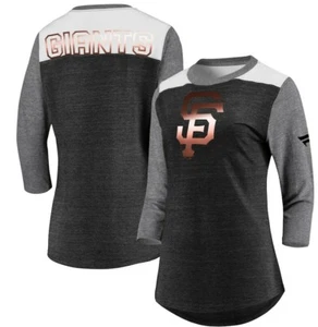 San Francisco Giants Fanatics Women's Black Gray Iconic Tri Blend 3/4 Sleeve Tee - Picture 1 of 4