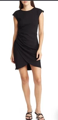 Vestido justo Nordstrom Fraiche by J bainha de tulipa ponte preto pequeno novo sem etiquetas - Imagem 1 de 4