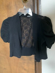 Planet Gold Juniors’ Medium Black Lace short SHRUG. - Picture 1 of 6