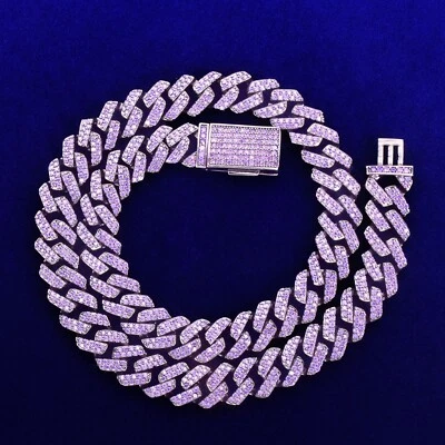 Collar Cadena Cubana 3AAA+ CIRCONITA CÚBICA Púrpura Hielo Hip Hop Miami Chapado en Oro Real 10MM Foto 1 de 4