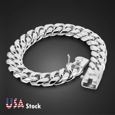 Brazalete de cadena de eslabones cubanos de plata de ley 925 de 12 mm de 7"-10" para hombres niños mujeres Foto 1 de 4