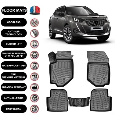 Alfombrillas forro para Peugeot 2008 (2019-2024) impermeables 4D moldeadas negras 4 un. Foto 1 de 4