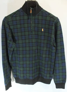 Youth Polo Ralph Lauren 1/4 Zip Sweater Green Tartan Plaid Pullover Sz XL 18-20 - Picture 1 of 5