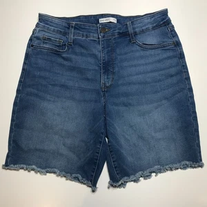 Nine West Bermuda Jean Shorts Womens 10 Slimming Pocket High-Waisted Fringed-Hem - Picture 1 of 17