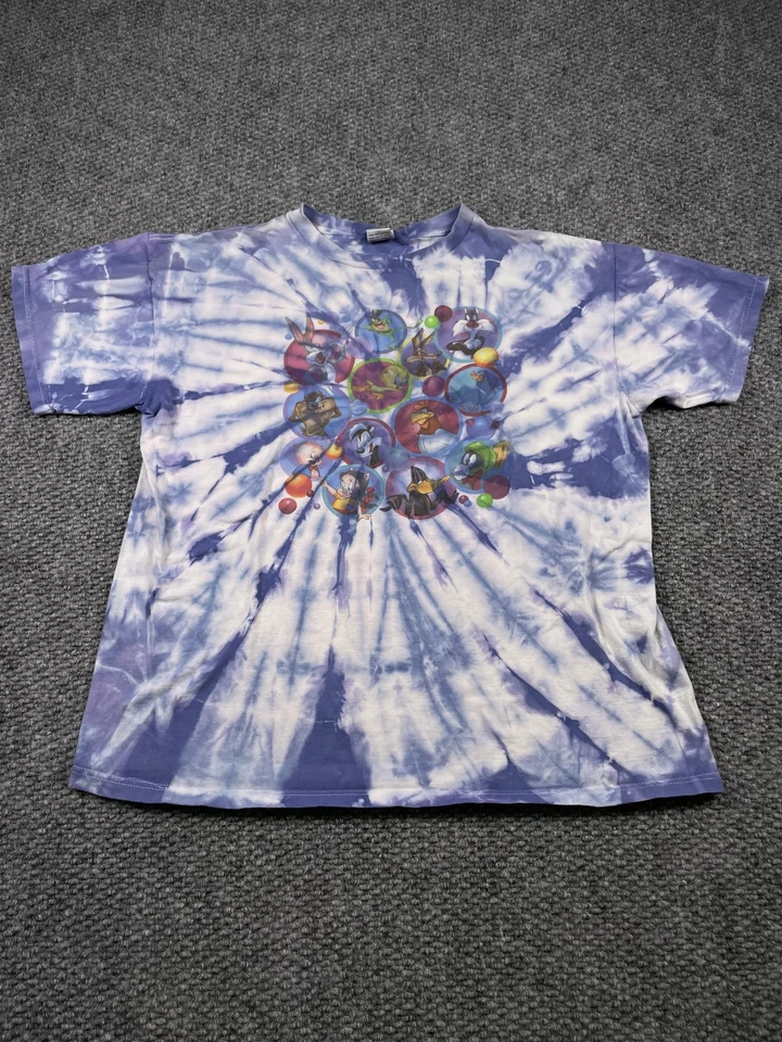 Camisa masculina vintage Looney Tunes grande tingimento de gravata insetos coelho desenho animado gráfico anos 90 - Imagem 1 de 4