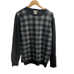 L.L. BEAN 100% Lambswool Men's Checked Gray & BLack Crew Neck Sweater Size L - Picture 1 of 9