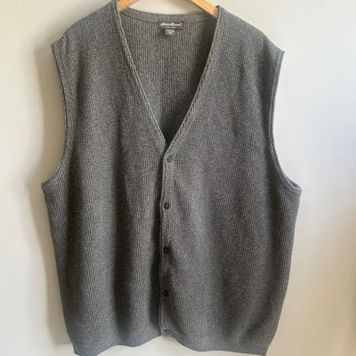 Eddie Bauer Vest Mens XXXL Gray Sweater Ribbed Knit Made in Japan Grandpa VTG - Image 1 of 4