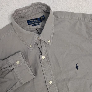 Camisa Polo Ralph Lauren Para Hombres L Cambray Manga Larga Con Botones Gris Calce Clásico - Imagen 1 de 8