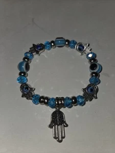 New Fashion Bracelet with Evil Eye Palm Pendant Good Luck Protection-LIGHT BLUE - Picture 1 of 5