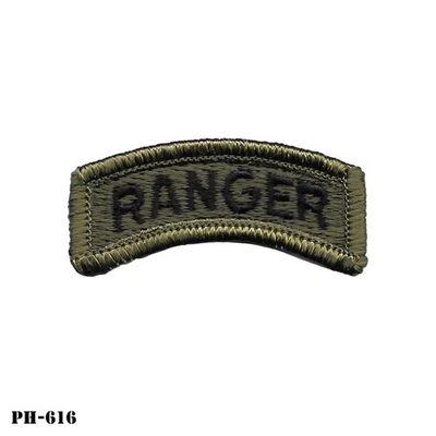 Нашивка с рокером «РЕЙНДЖЕР» ~ приглушенная ~ OD и черная ~ армия США ~ новая из старых запасов ~ новая - Изображение 1 из 2