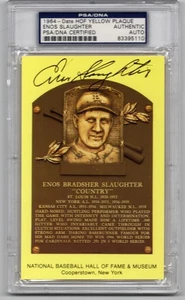 Enos Slaughter Signed Yellow HOF Plaque Postcard PSA Authenticated Encapsulated - Picture 1 of 2