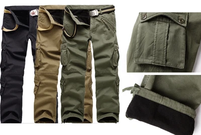 Mens Thermal Trousers Tactical Windproof Fleece Lined Cargo Combat Work Pants - Image 1 of 4