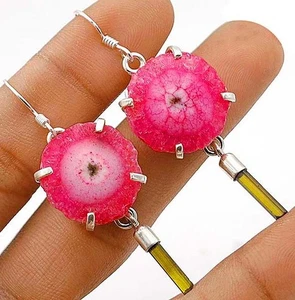 Natural Geode Cluster ruby & Tourmaline 925 Sterling Silver Earrings Jewelry - Picture 1 of 1