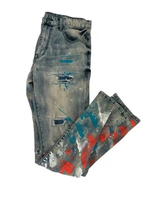 Men Slim Fit Jeans Whith Graphic design Smoke Rise Size 34/32 - Picture 1 of 4