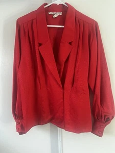 Vintage 80s Anne Klein II -Red Silk Blouse Size 4 - Picture 1 of 5