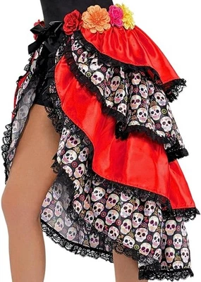 Day of the Dead Tie-On Bustle Adult Multicolor skirt, Costume, dance fun, party - Image 1 of 4