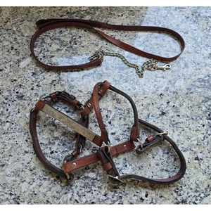 Portacavalli da esposizione vintage in vera pelle e argento con piombo / attacco western - Foto 1 di 6