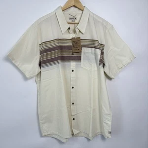 Camisa con botones Toad&Co Airscape para hombre talla XXL algodón orgánico crema marrón rayas - Imagen 1 de 5