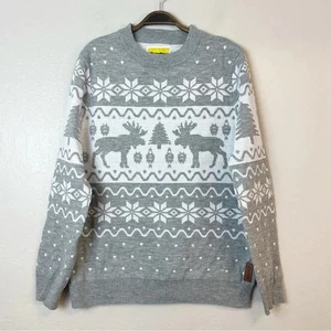 TIPSY ELVES Men's Size L Gray & White Merry Moose Ugly Christmas Sweater Holiday - Picture 1 of 9