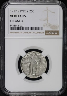 1917-S Type 2 Standing Liberty Quarter NGC VF Details Cleaned - Image 1 of 2