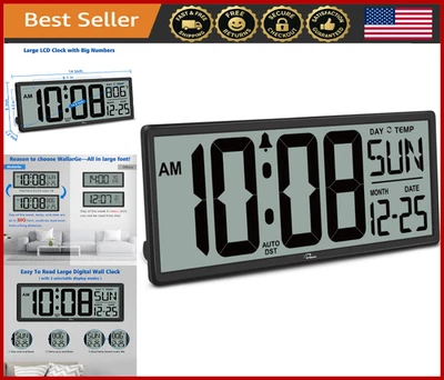 Large 14.5" Digital Wall Clock Battery Operated, Jumbo Numbers, Temp & Date - Image 1 of 4