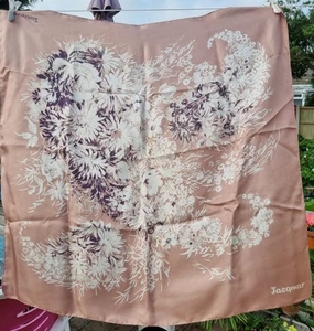 Vintage Jacqmar Hand Rolled Pinky Beige, White & Black Floral Silk Scarf - 30" - Picture 1 of 7