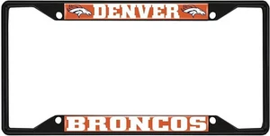 Denver Broncos Black Metal License Plate Frame Tag Cover, 6x12 Inch - Picture 1 of 2