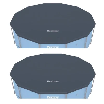 Bestway Round PVC 12 Foot Pool Cover for Above Ground Pro Frame Pools (2 Pack) - Image 1 of 3