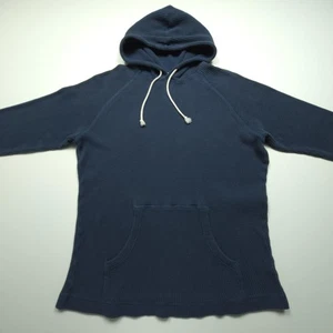 Wellen Mens Sweatshirt Medium Navy Blue Waffle Knit Thermal Hoodie One Pocket M - Picture 1 of 16