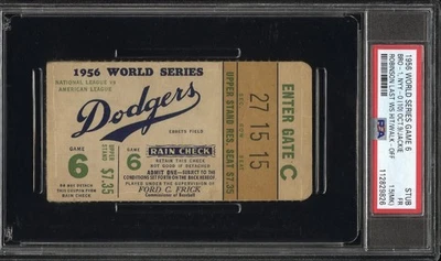 1956 年世界大赛通用 6 PSA 门票通行证杰基·罗宾逊最后一次命中/赢得道奇队⚾️ — 第 1/4 张图片
