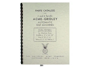  Acme-Gridley  R, RA-6, R, RA-4, RAS-6 Automatic Bar Machine  Parts Manual *381 - Picture 1 of 3