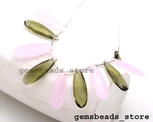 Green Tourmaline+Rose Quartz Hydro Quartz Faceted Briolette 30X10MM Beads 10 Pcs - Picture 1 of 8