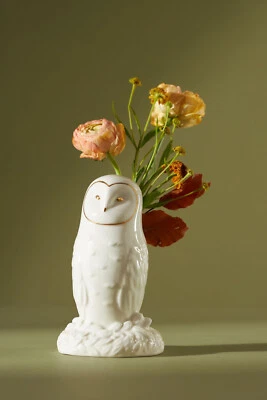 Jarrón Anthropologie OWL Invierno Blanco Criatura Flor Cerámica Bosque NUEVO Foto 1 de 4
