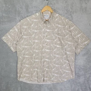 Columbia Men 2XL Fish Shirt Button Up All Over Print Vintage Short Sleeve - Picture 1 of 12