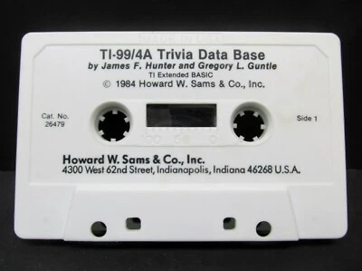 Trivia Data Base, TI-99/4a, Cassette, Texas Instruments, Howad W. Sams 1984, NEW - Image 1 of 3