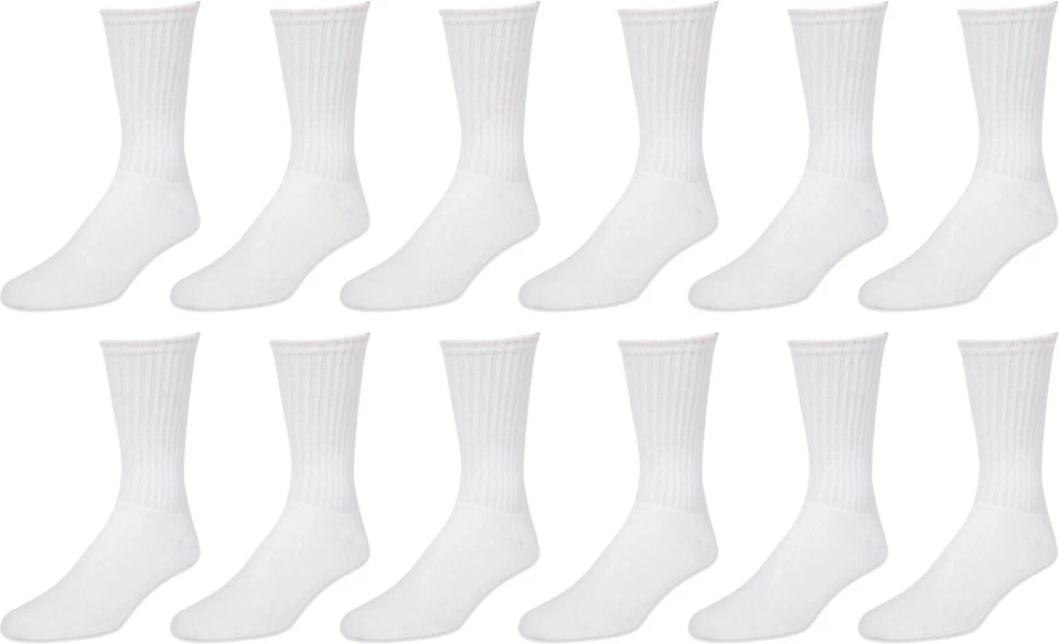 12 Pairs Men's Plain White Sports Athletic Cotton Crew Socks Size 9-11 USA - Image 1 of 3