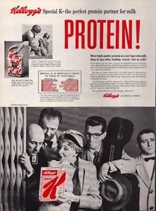 1958 Kelloggs anuncio especial impreso K - elevador de proteínas músico fútbol juvenil - Imagen 1 de 1