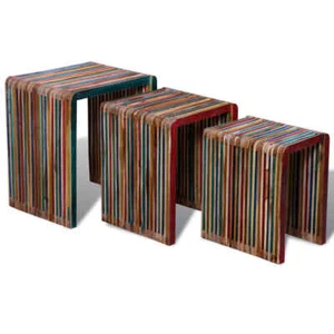 NNEVL Nesting Table Set 3 Pieces Colourful Reclaimed Teak - Picture 1 of 5
