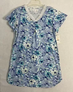 Carol Hochman Floral Nightgown Blue Size S Sleep Shirt Short S/S Lace Trim NWT - Picture 1 of 14