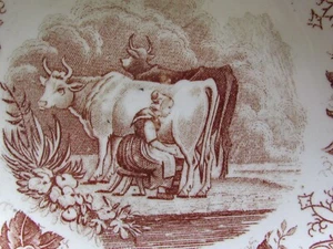 JUEGO DE PLATILLOS PROFUNDOS TAZA ANTIGUA CRIADA LECHERA VACA Y CABRAS MARRÓN TRANSFERENCIA ALEMANIA - Imagen 1 de 8
