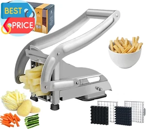 Taglierina per friggere francese, tagliapatate in acciaio inox, affettatrice per patate, include 2 lame - Foto 1 di 12