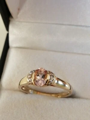 Подлинный добытый Мадагаскарский морганит кольцо твердого 9 карат золото отличительный комплект новый! - Изображение 1 из 4