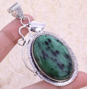 Ruby Zoisite 925 Silver Plated Handmade Pendant of 2.5" Ethnic - Picture 1 of 3