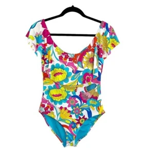 Costume da bagno Trina Turk luminoso colorato floreale spalle scoperte volant pezzo unico 12 - Foto 1 di 9