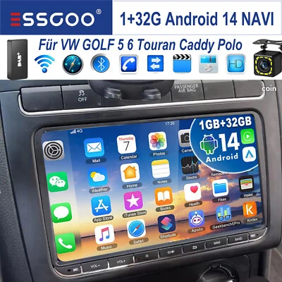 DAB+ Android 14 Autoradio Carplay GPS Camera Für VW GOLF 5 6 Touran Polo Tiguan - Bild 1 von 4