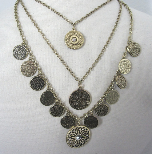 VETEMENTS New York & Company Necklace 16" 20" Drop Medallion Triple Chain G Layered