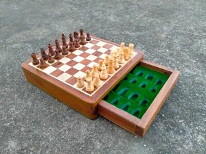 Indian Wooden Chess Board Handmade Chess Set 7" Inch With Chess Pieces Set - Picture 1 of 9