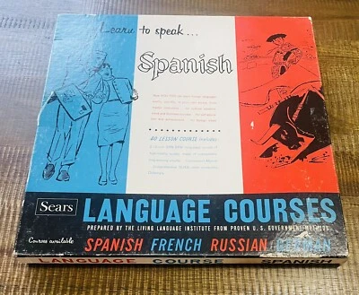 Living Language Course Learn to Speak Spanish Vintage Sears 1955 2 LPs - Image 1 of 4